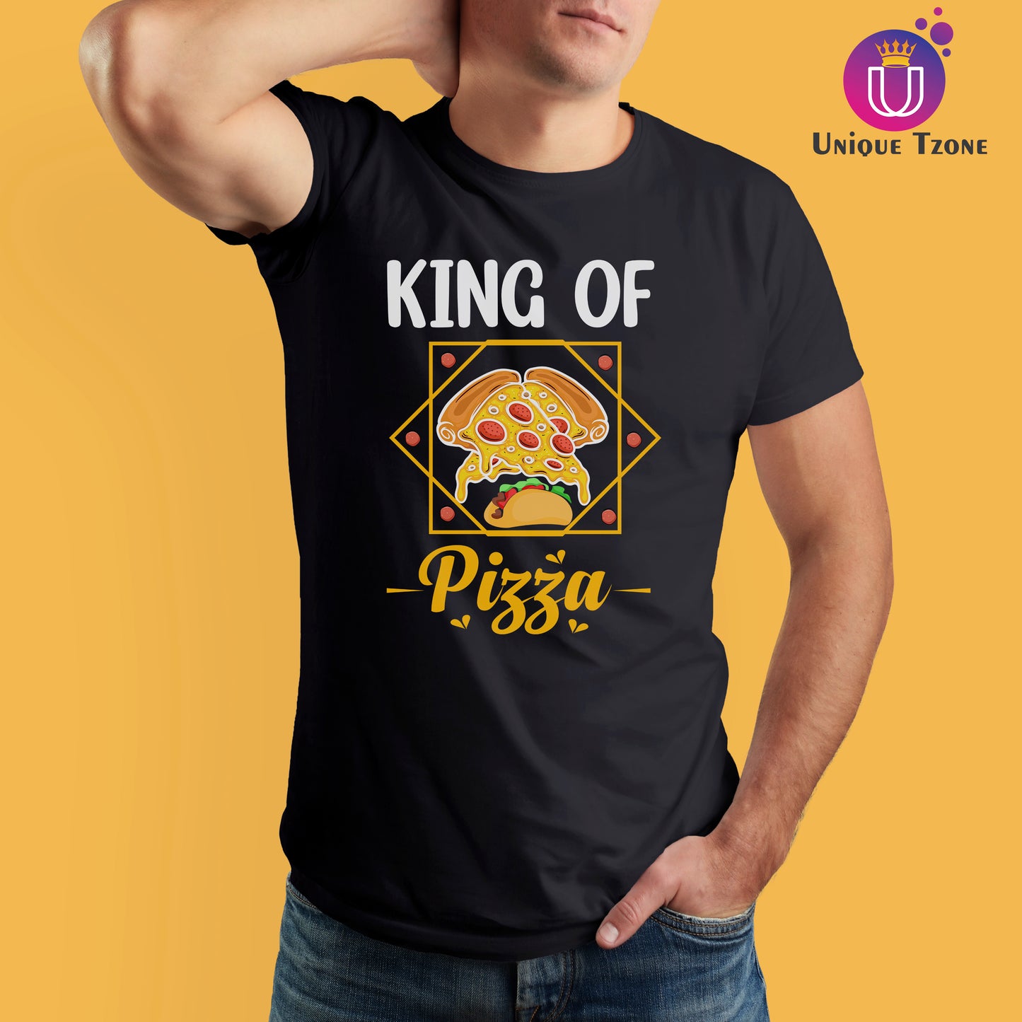 King Of Pizza Foodie Round Neck Half Sleeve Cotton T-shirt