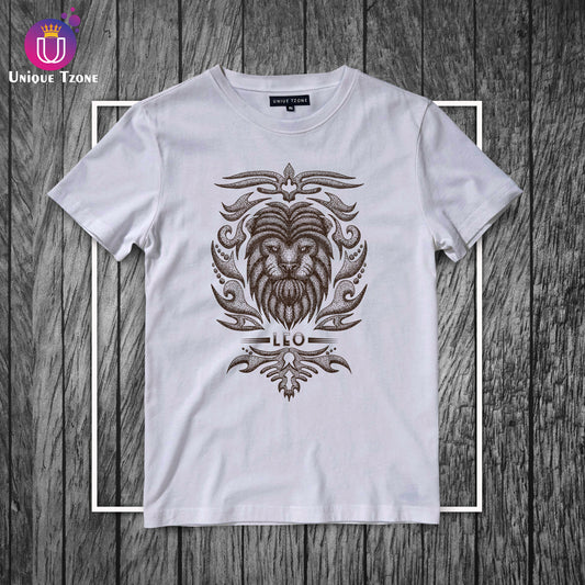 Leo Urban Graphics Zodiac Sign White Cotton Half Sleeve T-shirt