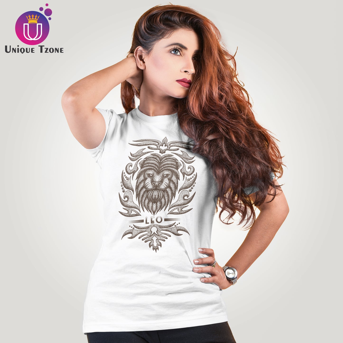 Leo Urban Graphics Zodiac Sign White Cotton Half Sleeve T-shirt
