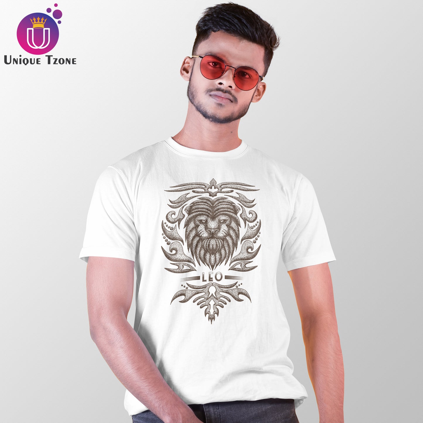 Leo Urban Graphics Zodiac Sign White Cotton Half Sleeve T-shirt