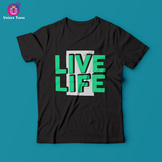 Live Life Black Round Neck Cotton Half Sleeve T-shirt