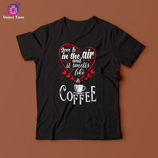 Love Is In The Air Round Neck Half Sleeve Black Cotton T-shirt