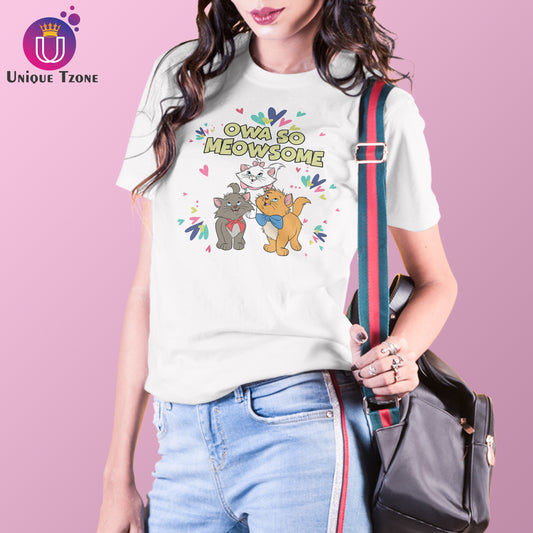 Owa So Meowsome Cute Aristo Cat Cartoon Pure Cotton Half Sleeve White  T-shirt