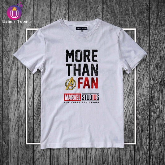 More Than A Marvel Fan White Round Neck Half Sleeve Cotton T-shirt