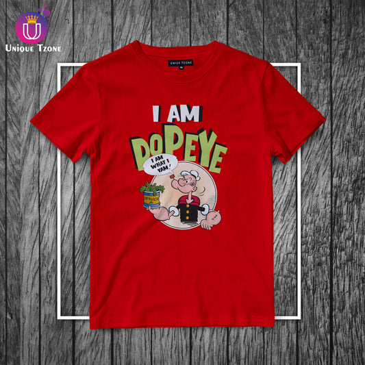 I Am Popeye Round Neck Half Sleeve Cotton T-shirt
