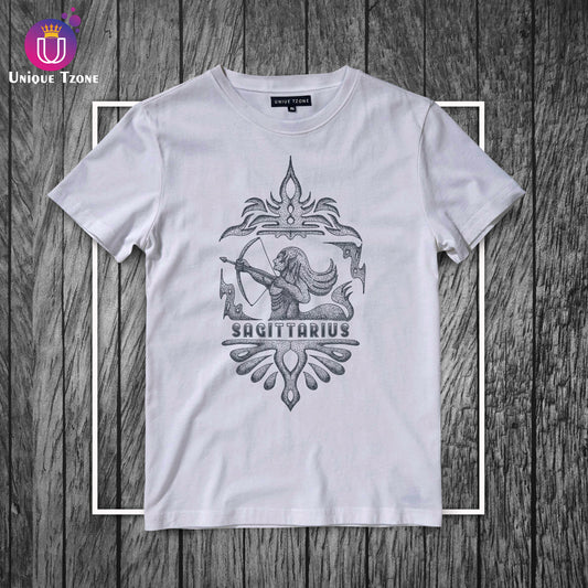 Sagittarius Urban Graphics Zodiac Sign White Cotton Half Sleeve T-shirt
