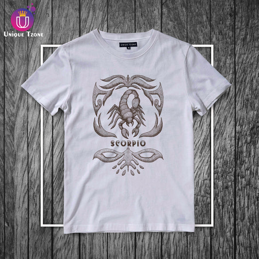 Scorpio Urban Graphics Zodiac Sign White Cotton Half Sleeve T-shirt