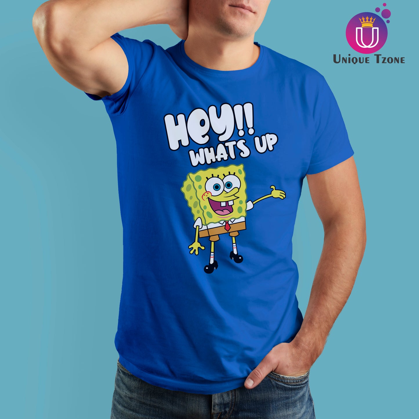 Sponge Bob Round Neck Blue Cotton t-shirt