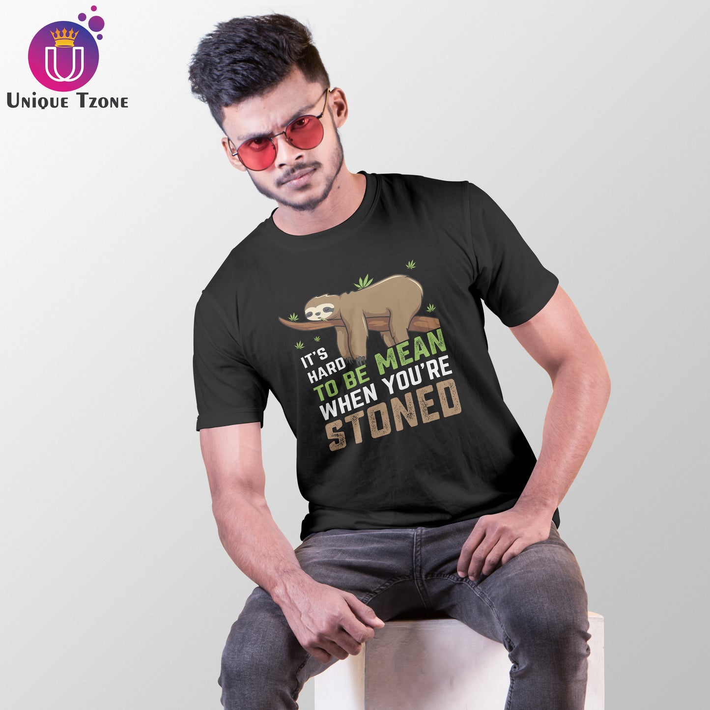 When You Are Stoned Men Round Neck Black Half Sleeve Cotton T-shirt