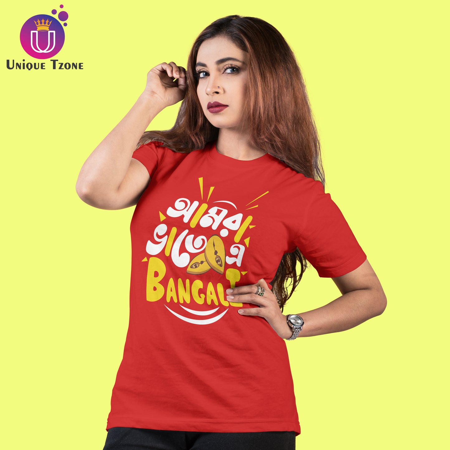 Amra Vate Maache Bangali Round Neck Half Sleeve Unisex Cotton Tshirt