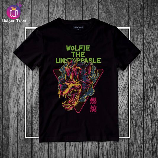 Wolfie The Unstoppable Urban Graphic Round Neck Half Sleeve Cotton T-shirt