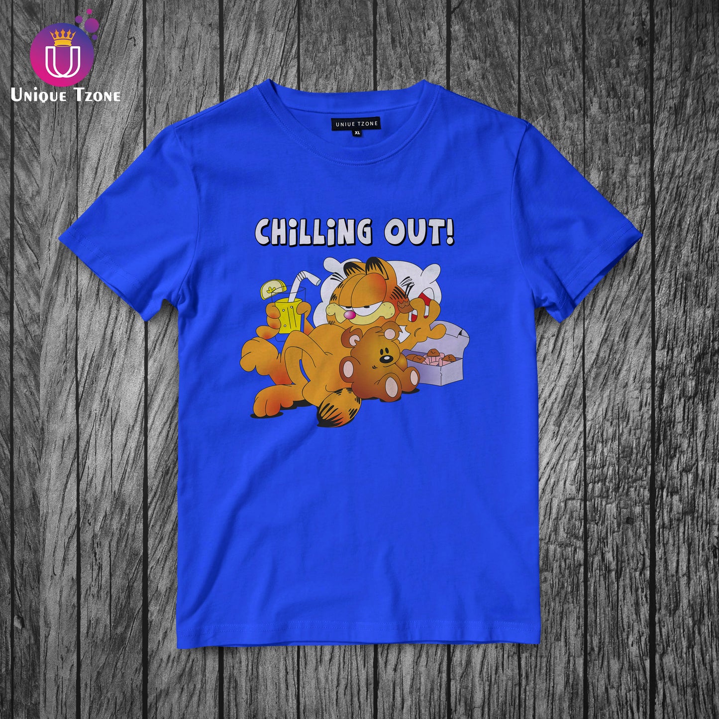 Chilling Out Garfield Round Neck Half Sleeve Cotton T-shirt