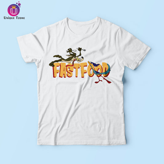 Fast Food Looney Toons Graphics Round Neck Half Sleeve Cotton T-shirt