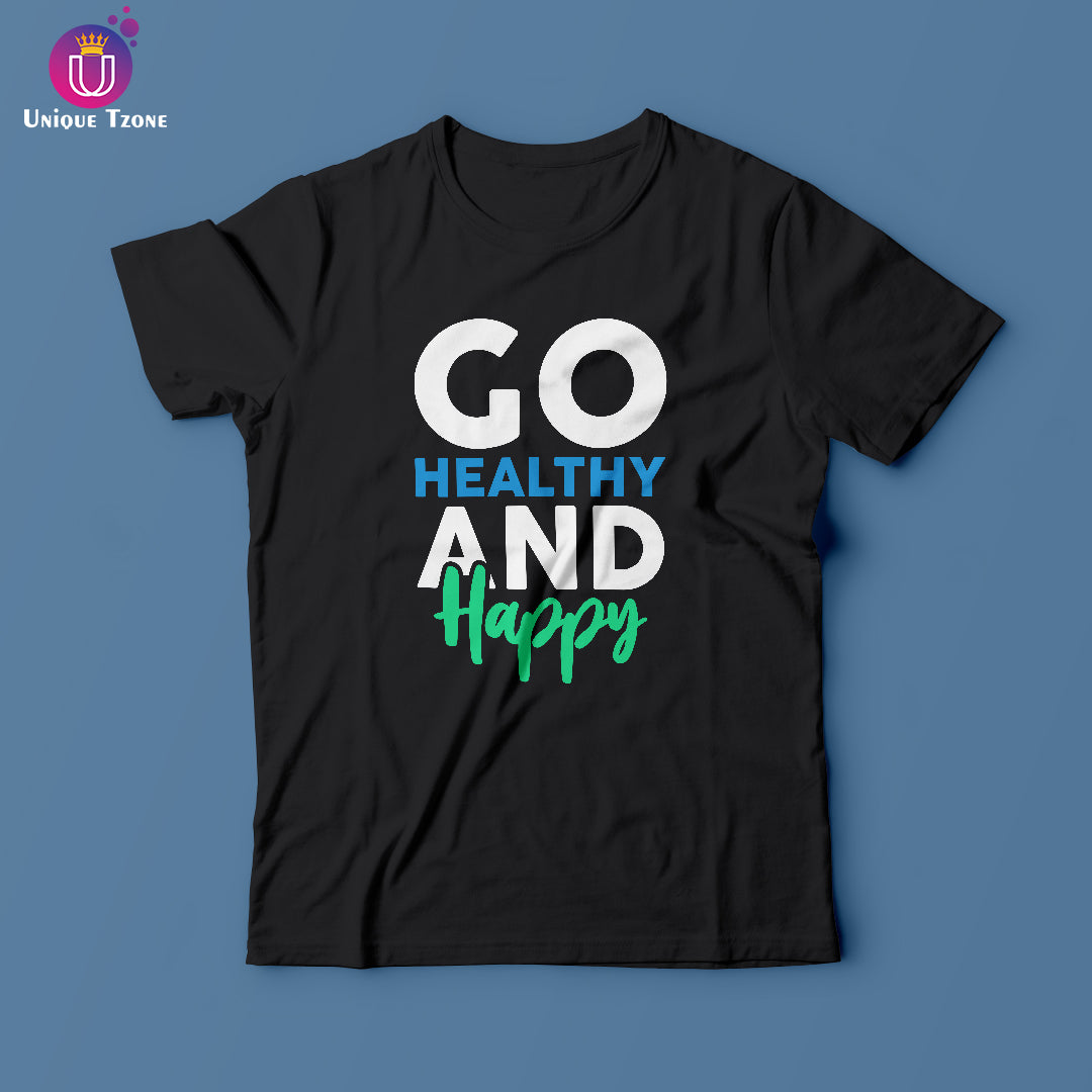 Go Healthy And Happy Black Round Neck Half Sleeve Cotton T-shirt