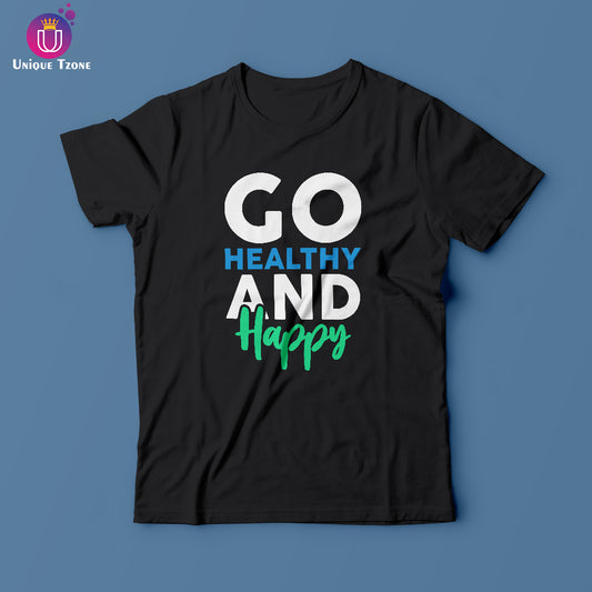 Go Healthy And Happy Black Round Neck Half Sleeve Cotton T-shirt