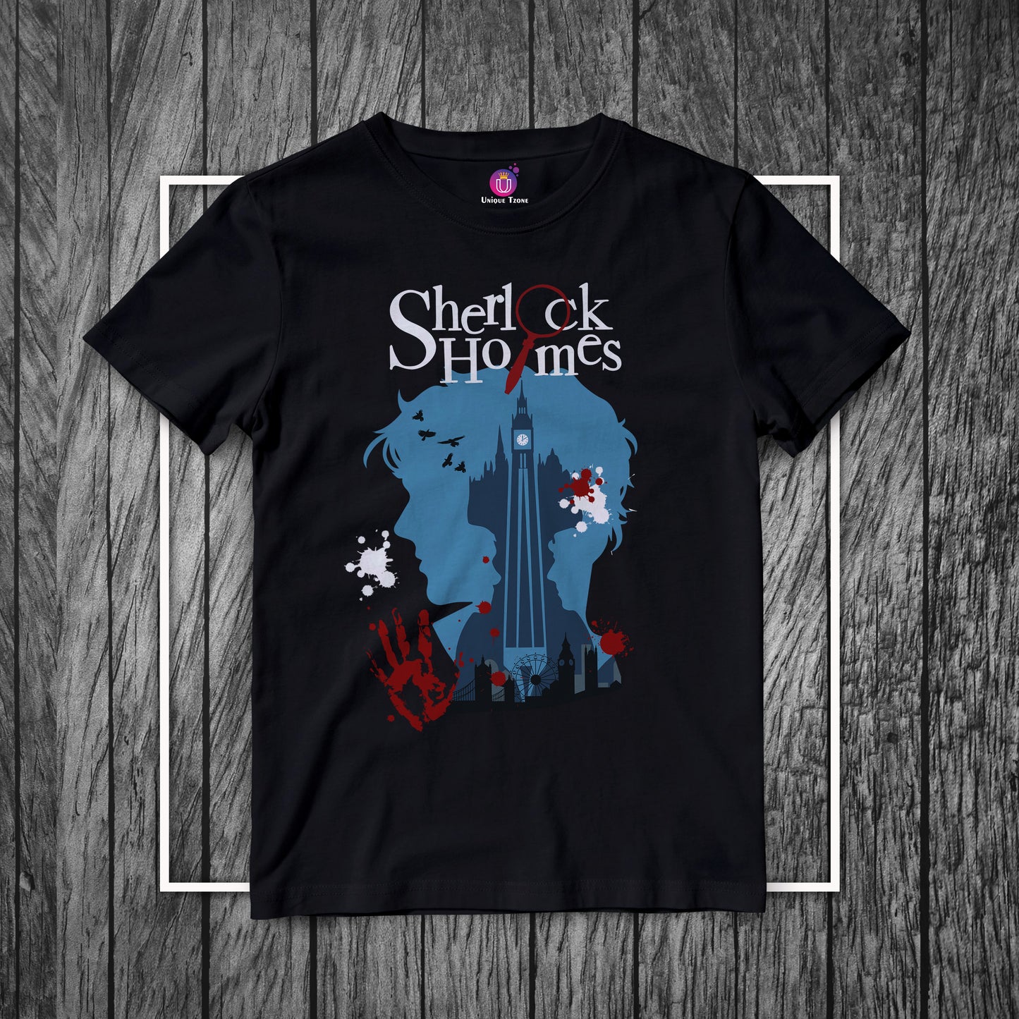 Detective Holmes Black Round Neck Half Sleeve Cotton T-shirt