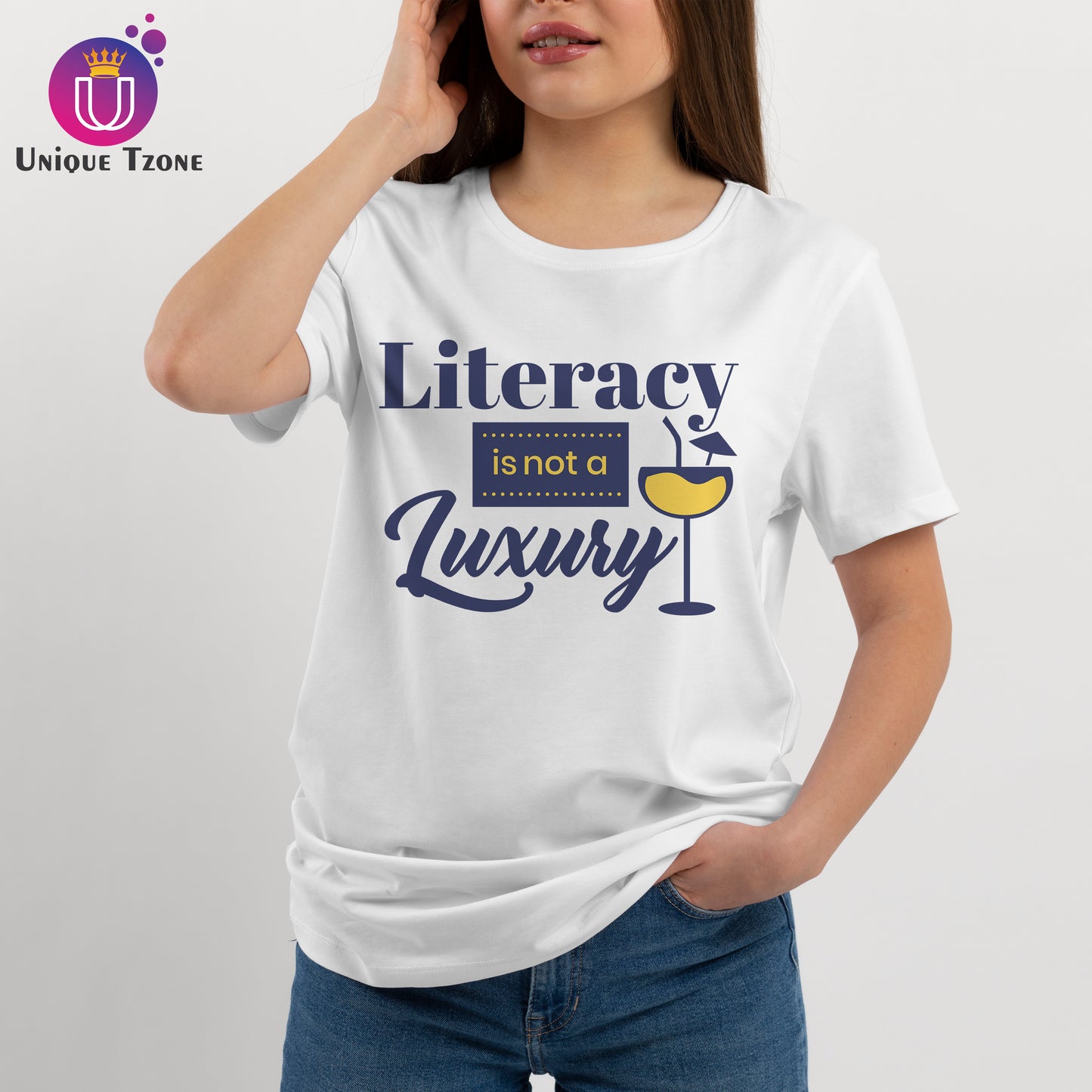 Literacy Is Not A Luxury Round Neck Half Sleeve Cotton T-shirt
