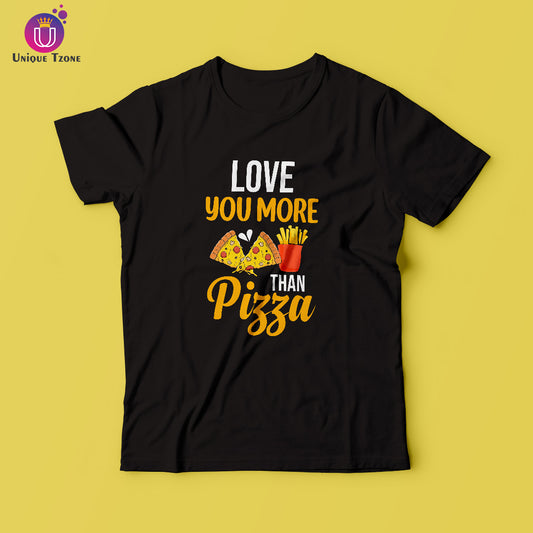 Love You More Than Pizza Black Round Neck Cotton Half Sleeve T-shirt