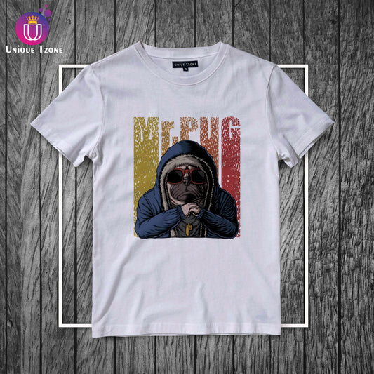 Mr. Pug Round Neck Half Sleeve Cotton T-shirt