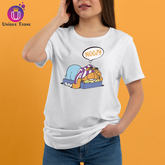 Noozy Round Neck Half Sleeve Pure Cotton White T-shirt