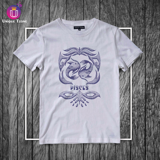 Pisces Urban Graphics Zodiac Sign White Cotton Half Sleeve T-shirt