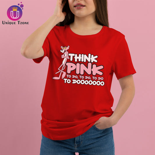 Think Pink Women Round Neck Cotton Half Sleeve T-shirt