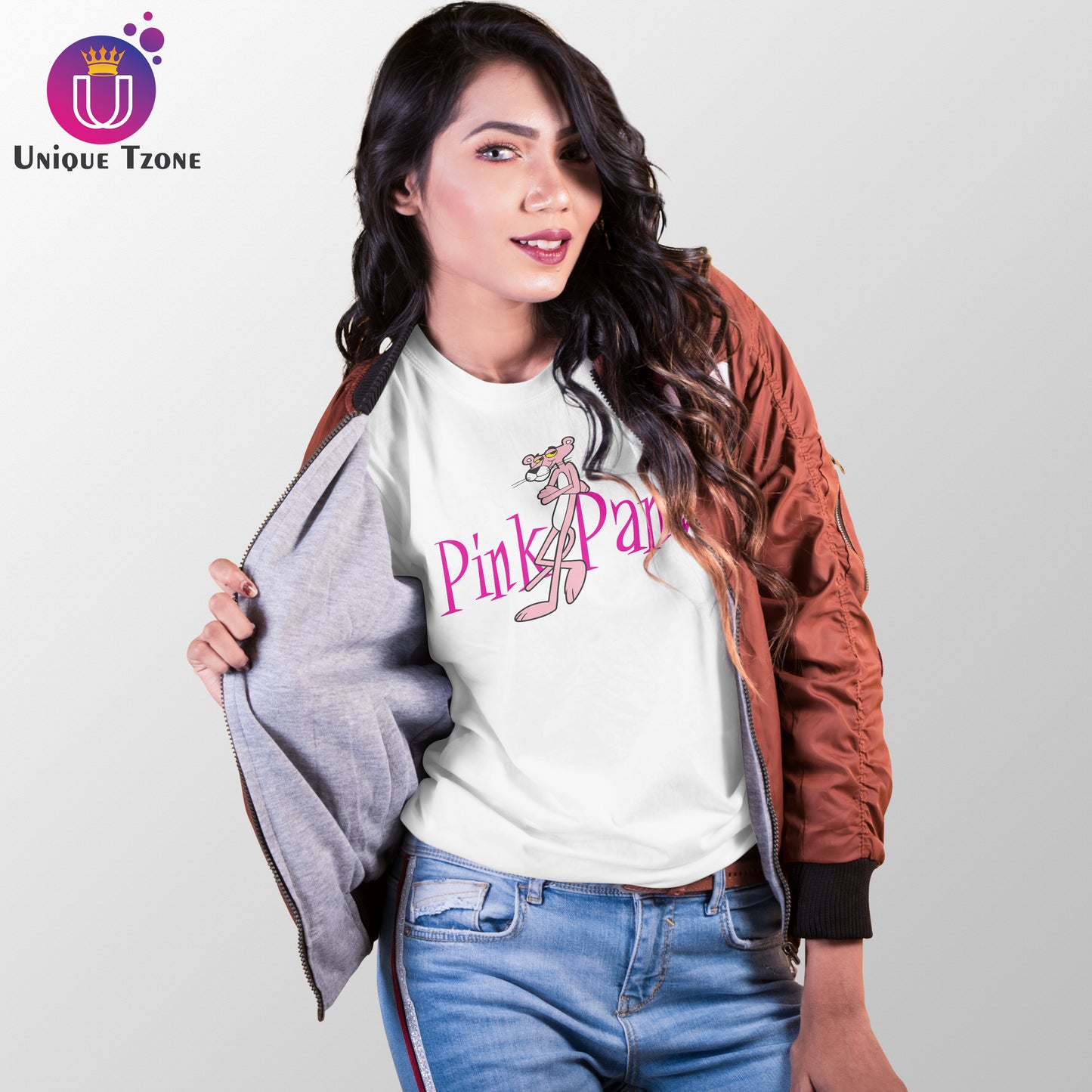 Pink Panther Women Cotton Graphics Half Sleeve T-shirt