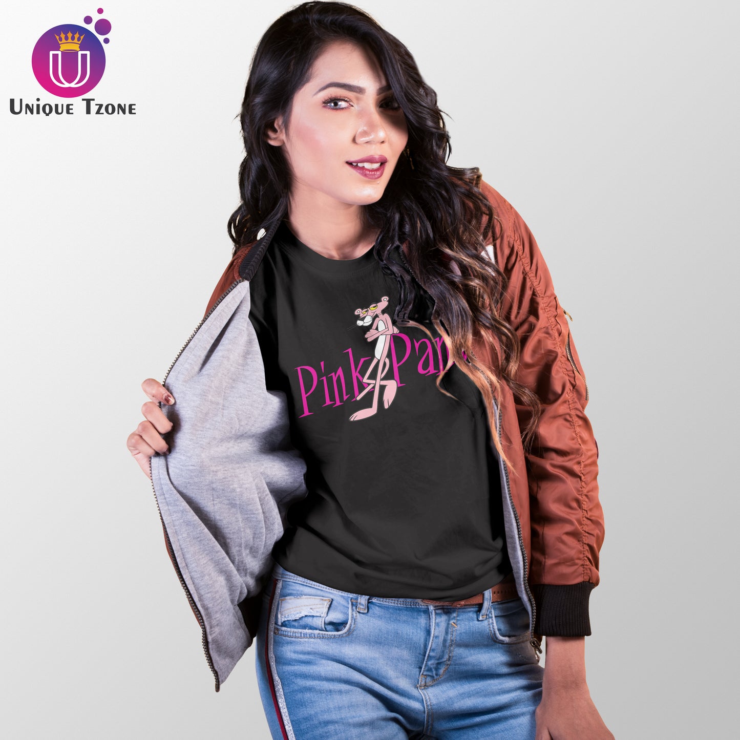 Pink Panther Women Cotton Graphics Half Sleeve T-shirt