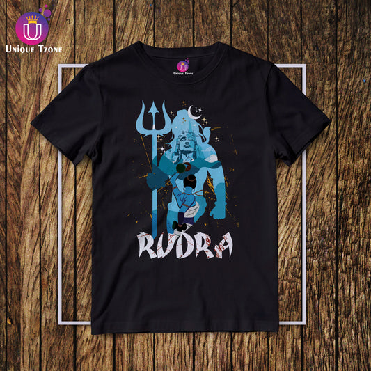 Rudra Round Neck Half Sleeve Black Cotton T-shirt