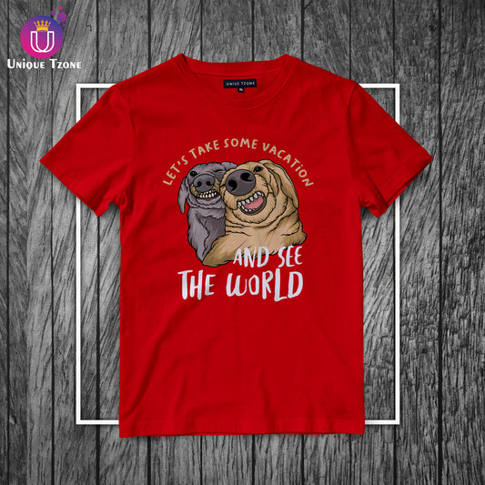 Let's Take Some Vacation Round Neck Half Sleeve Cotton T-shirt